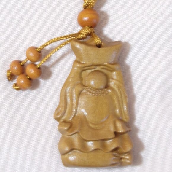Laughing Buddha Keychain Hotei Carved Peach Wood Pendant Abundance Good Luck Fas - Picture 6 of 8